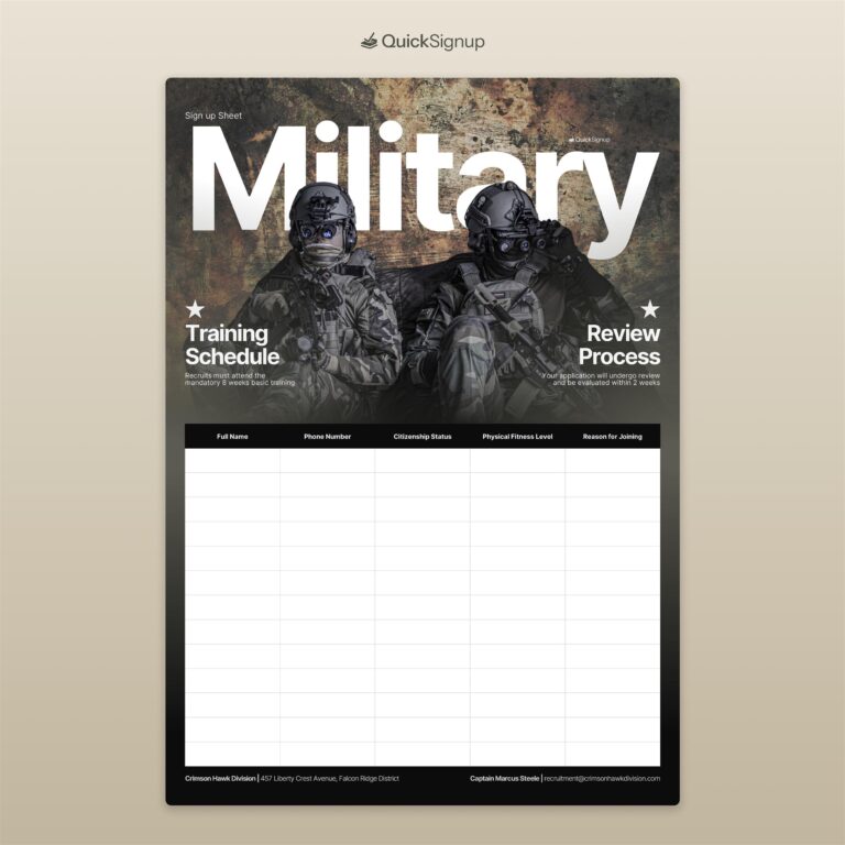 Military Sign up Sheet