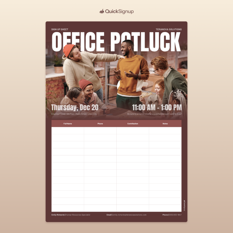 Office Potluck Sign up Sheet Templates