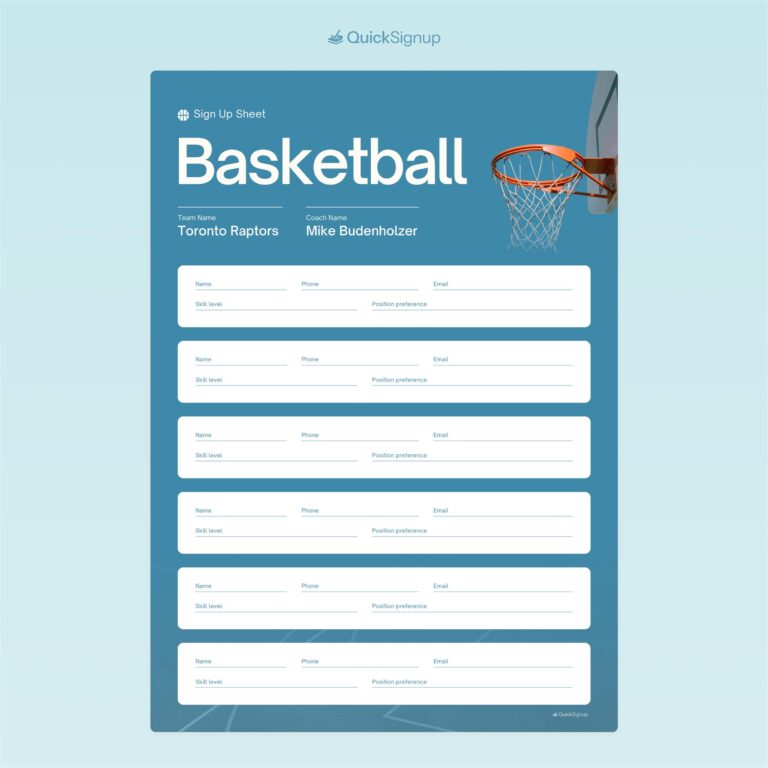 Basketball sign up sheet