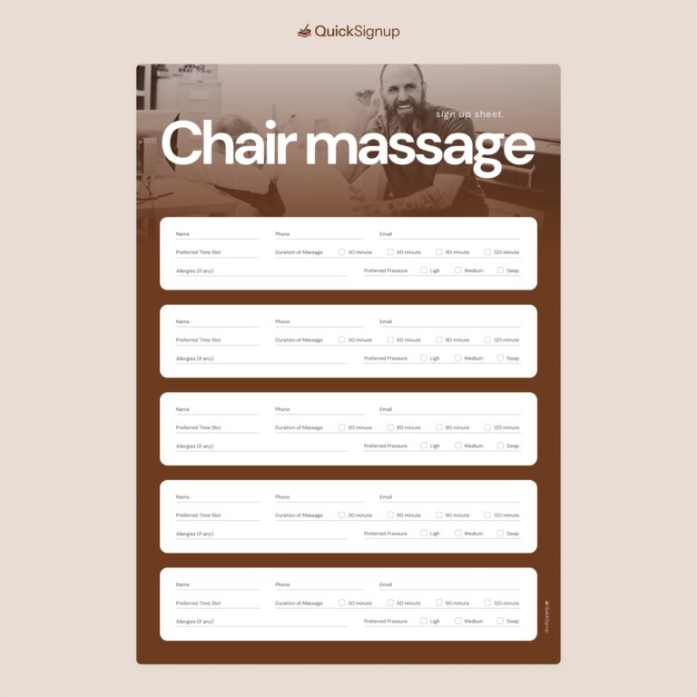 Chair Massage Sign Up Sheet Templates