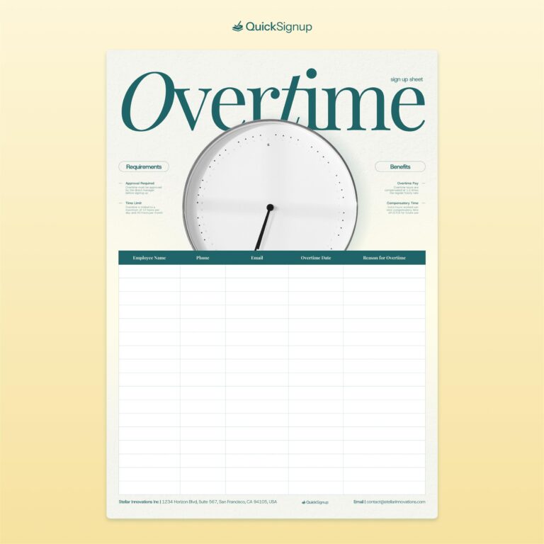 Overtime Sign Up Sheet Templates