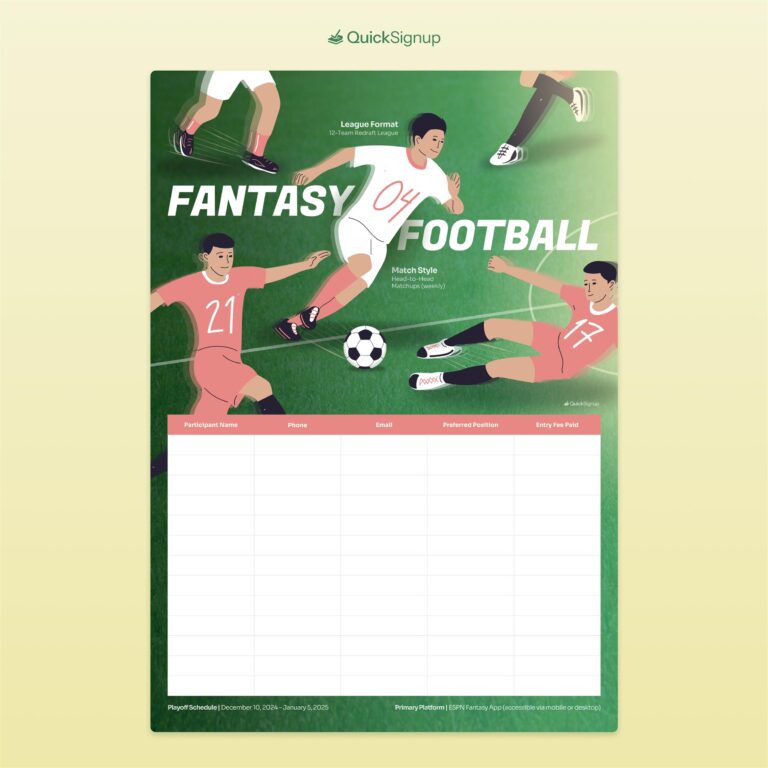 Fantasy Football Sign up Sheet