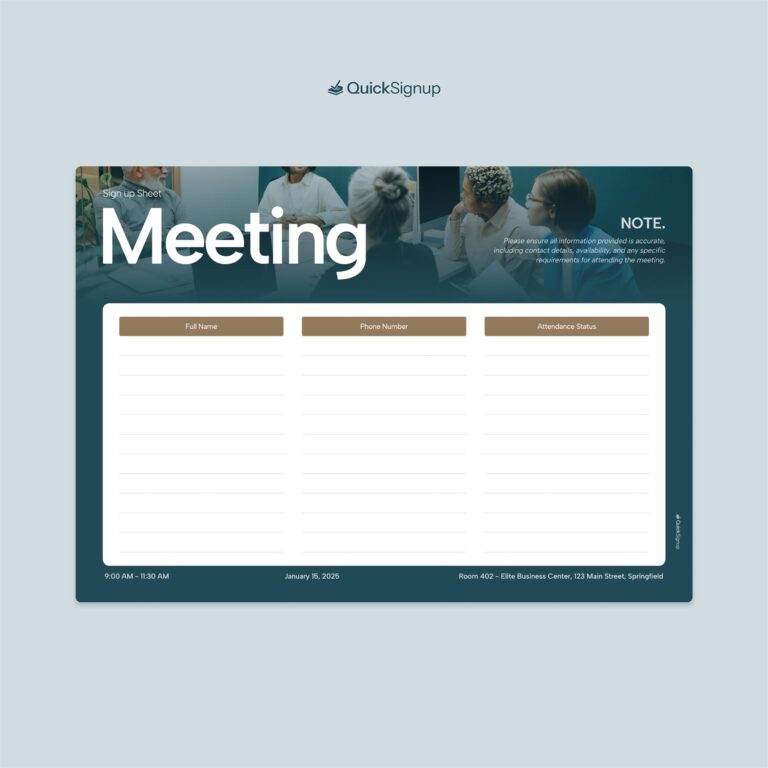 Meeting Sign up Sheet