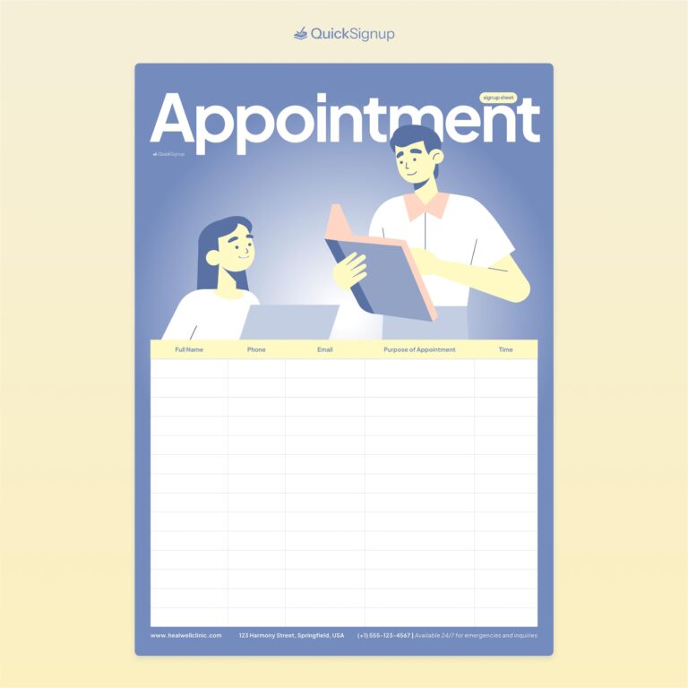 Appointment Sign Up Sign Up Sheet Templates - QuickSignup