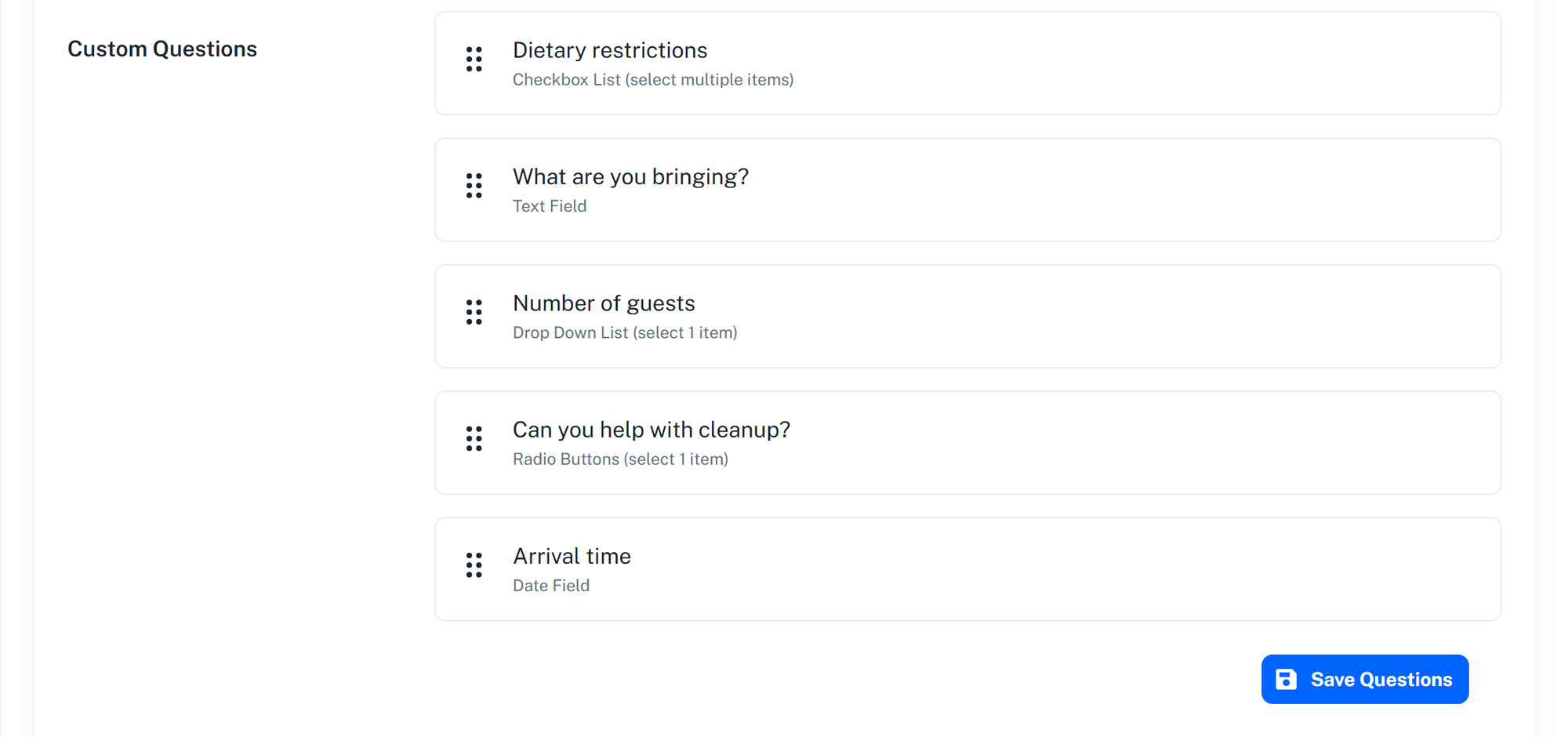 Signup Sheet Custom Questions